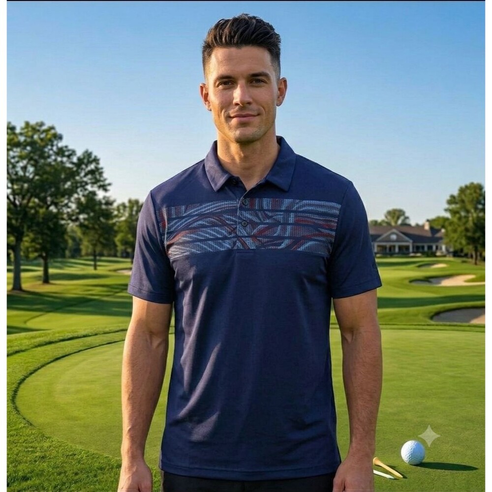 Pro Tour Cool Play Men’s L Navy Performance Golf Polo Moisture Wicking Stretch
